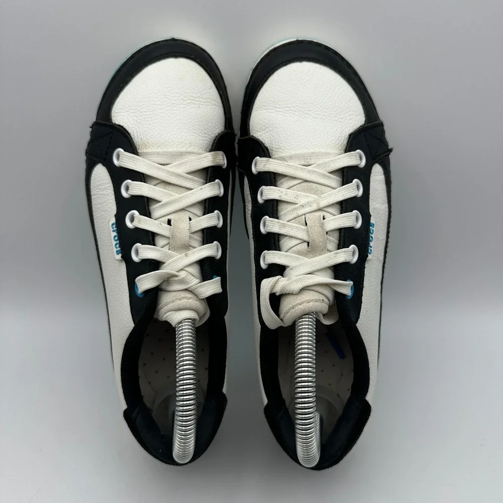 Crocs Bradyn Golf Shoes Womens Size 6 Black White‎ Spikeless Leather Sneakers